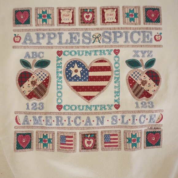 Vintage Cream Cotton Cabincore Eclectic Grandpa Country Graphic Sweatshirt L - Picture 8 of 10